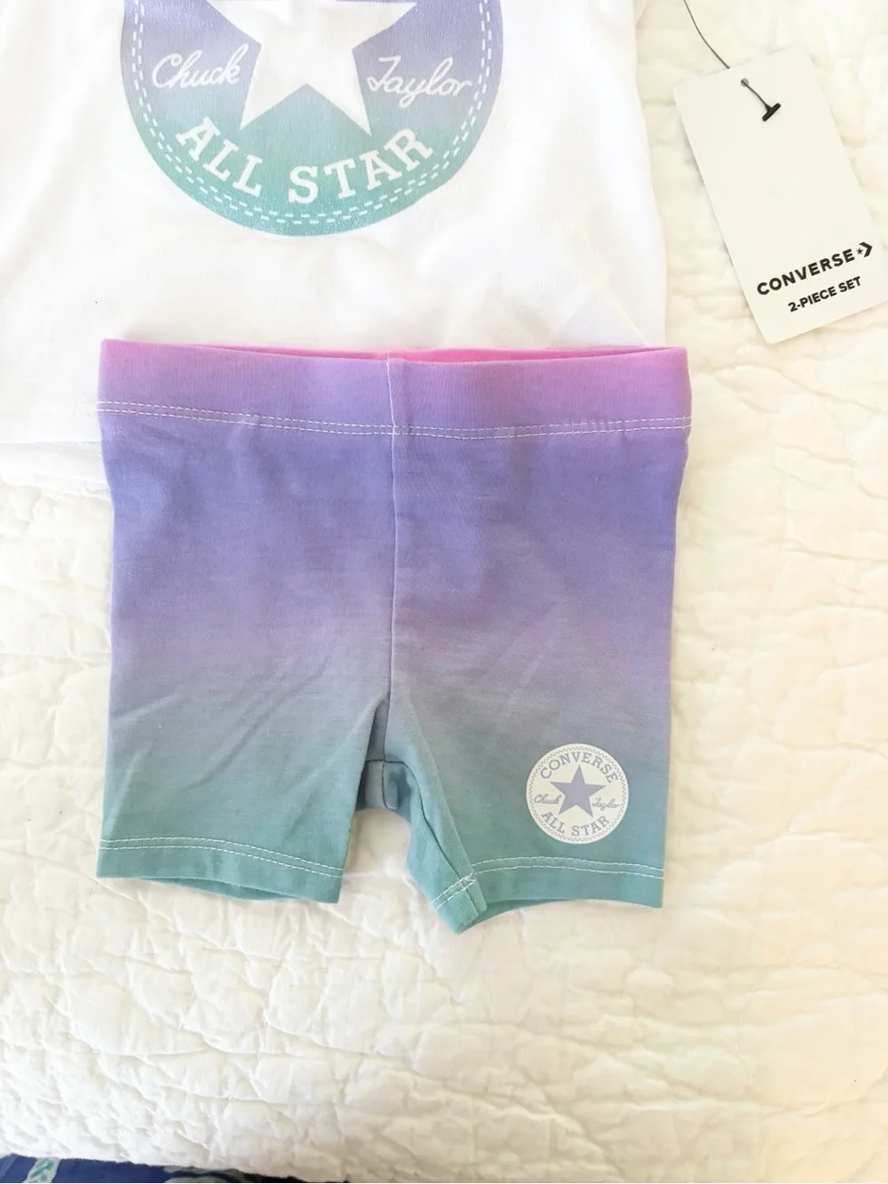 Converse Kids White Tee with Purple-Teal Ombre Shorts